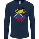 Torn Venezuela Flag Venezuelans Day Football Mens Long Sleeve T-Shirt Navy Blue