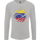 Torn Venezuela Flag Venezuelans Day Football Mens Long Sleeve T-Shirt Sports Grey