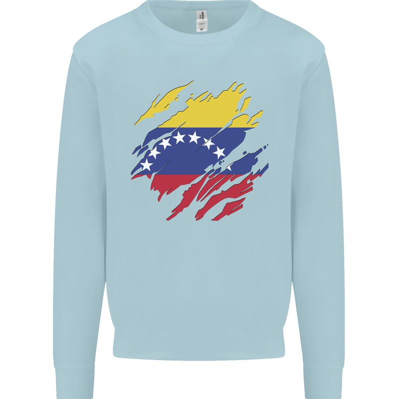 Torn Venezuela Flag Venezuelans Day Football Mens Sweatshirt Jumper Light Blue