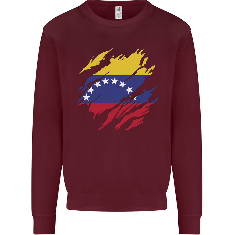Torn Venezuela Flag Venezuelans Day Football Mens Sweatshirt Jumper Maroon