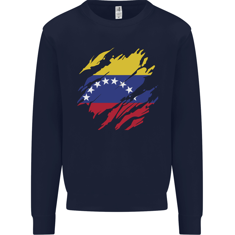 Torn Venezuela Flag Venezuelans Day Football Mens Sweatshirt Jumper Navy Blue