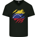 Torn Venezuela Flag Venezuelans Day Football Mens V-Neck Cotton T-Shirt Black