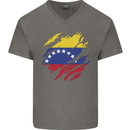Torn Venezuela Flag Venezuelans Day Football Mens V-Neck Cotton T-Shirt Charcoal