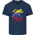 Torn Venezuela Flag Venezuelans Day Football Mens V-Neck Cotton T-Shirt Navy Blue