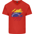 Torn Venezuela Flag Venezuelans Day Football Mens V-Neck Cotton T-Shirt Red