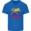 Torn Venezuela Flag Venezuelans Day Football Mens V-Neck Cotton T-Shirt Royal Blue
