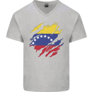 Torn Venezuela Flag Venezuelans Day Football Mens V-Neck Cotton T-Shirt Sports Grey