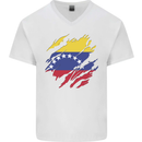 Torn Venezuela Flag Venezuelans Day Football Mens V-Neck Cotton T-Shirt White