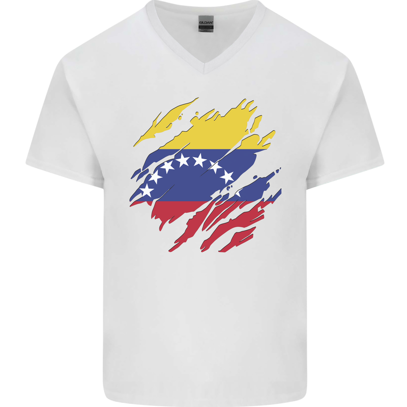 Torn Venezuela Flag Venezuelans Day Football Mens V-Neck Cotton T-Shirt White