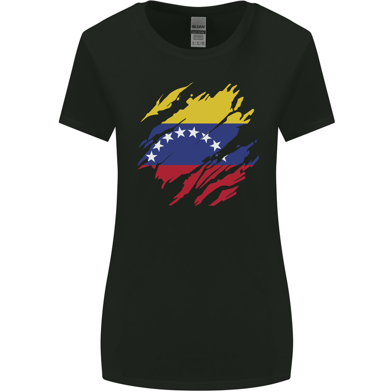 Torn Venezuela Flag Venezuelans Day Football Womens Wider Cut T-Shirt Black