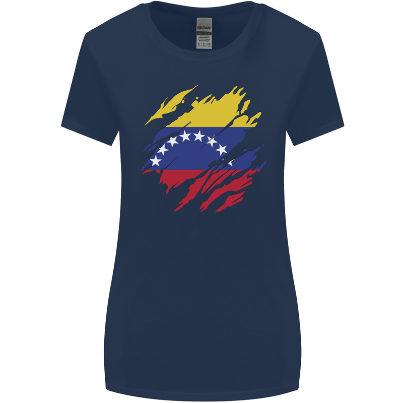 Torn Venezuela Flag Venezuelans Day Football Womens Wider Cut T-Shirt Navy Blue