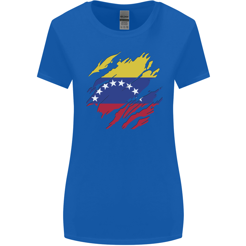 Torn Venezuela Flag Venezuelans Day Football Womens Wider Cut T-Shirt Royal Blue