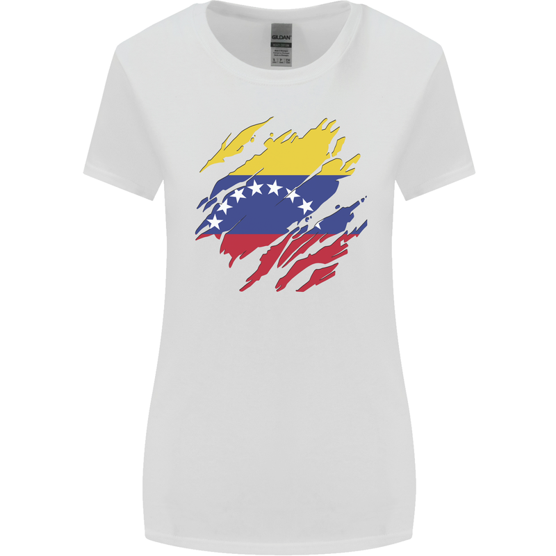 Torn Venezuela Flag Venezuelans Day Football Womens Wider Cut T-Shirt White