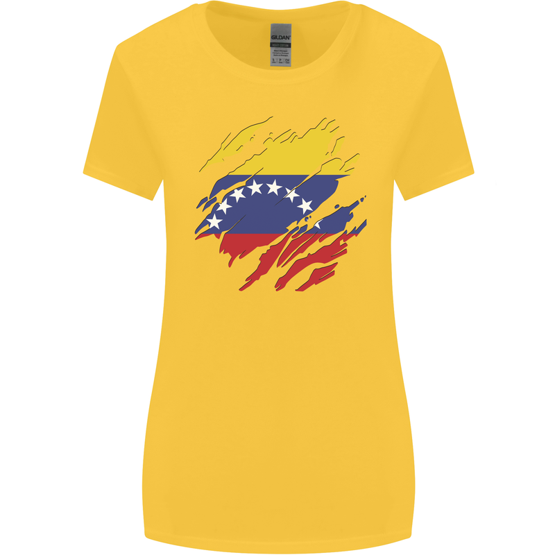 Torn Venezuela Flag Venezuelans Day Football Womens Wider Cut T-Shirt Yellow