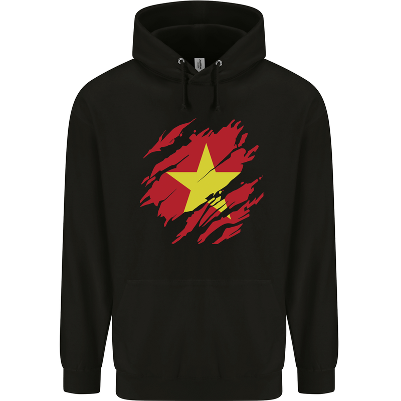 Torn Vietnam Flag Vietnamese Day Football Childrens Kids Hoodie Black