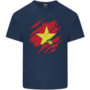 Torn Vietnam Flag Vietnamese Day Football Mens Cotton T-Shirt Tee Top Navy Blue