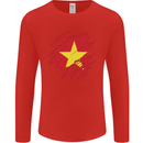 Torn Vietnam Flag Vietnamese Day Football Mens Long Sleeve T-Shirt Red