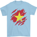Torn Vietnam Flag Vietnamese Day Football Mens T-Shirt 100% Cotton Light Blue