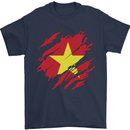Torn Vietnam Flag Vietnamese Day Football Mens T-Shirt 100% Cotton Navy Blue