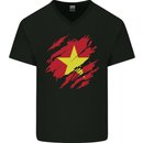Torn Vietnam Flag Vietnamese Day Football Mens V-Neck Cotton T-Shirt Black