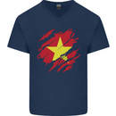Torn Vietnam Flag Vietnamese Day Football Mens V-Neck Cotton T-Shirt Navy Blue