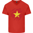 Torn Vietnam Flag Vietnamese Day Football Mens V-Neck Cotton T-Shirt Red