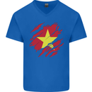 Torn Vietnam Flag Vietnamese Day Football Mens V-Neck Cotton T-Shirt Royal Blue