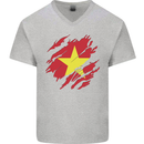 Torn Vietnam Flag Vietnamese Day Football Mens V-Neck Cotton T-Shirt Sports Grey