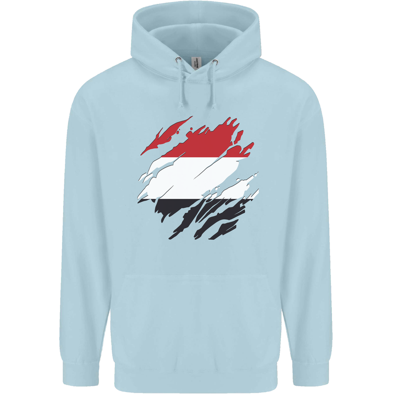 Torn Yemen Flag Yemeni Day Football Childrens Kids Hoodie Light Blue