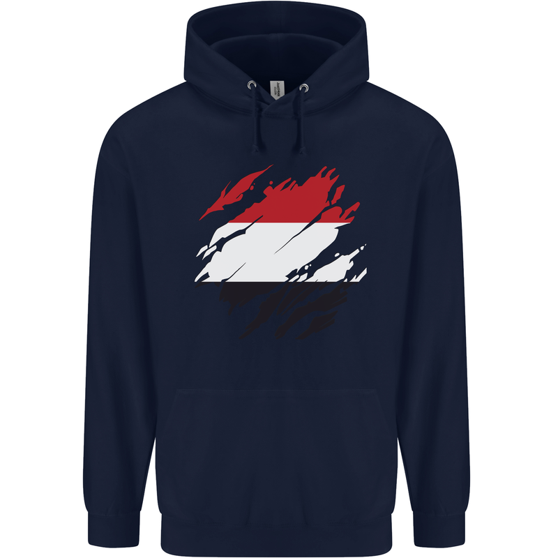 Torn Yemen Flag Yemeni Day Football Childrens Kids Hoodie Navy Blue