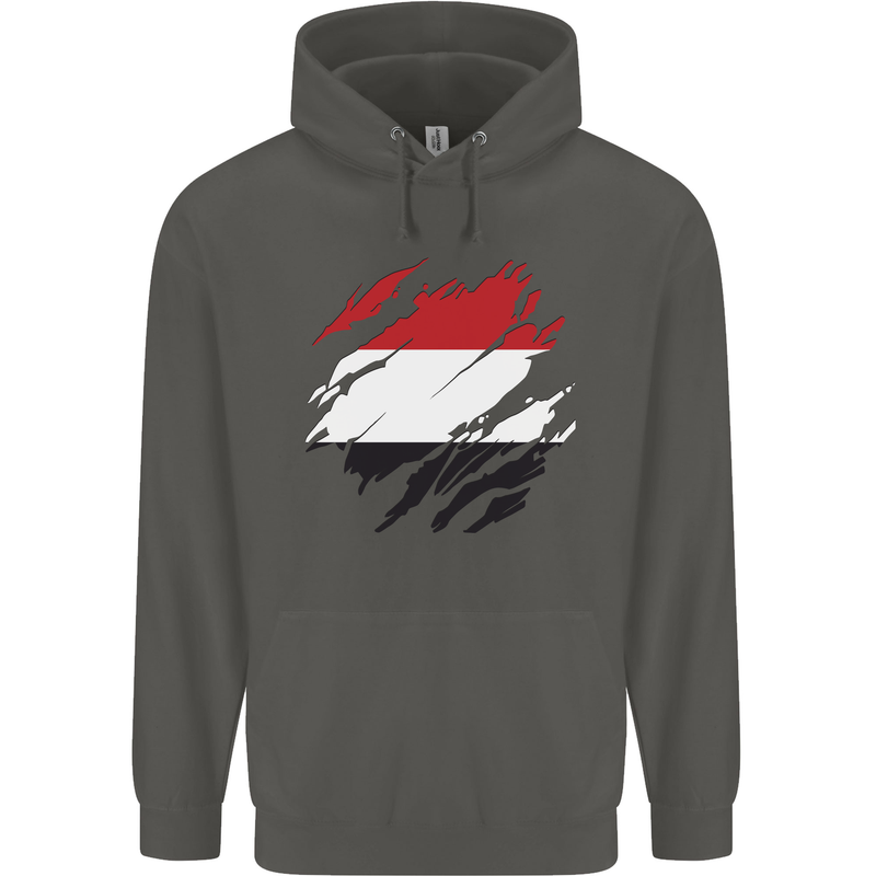 Torn Yemen Flag Yemeni Day Football Childrens Kids Hoodie Storm Grey