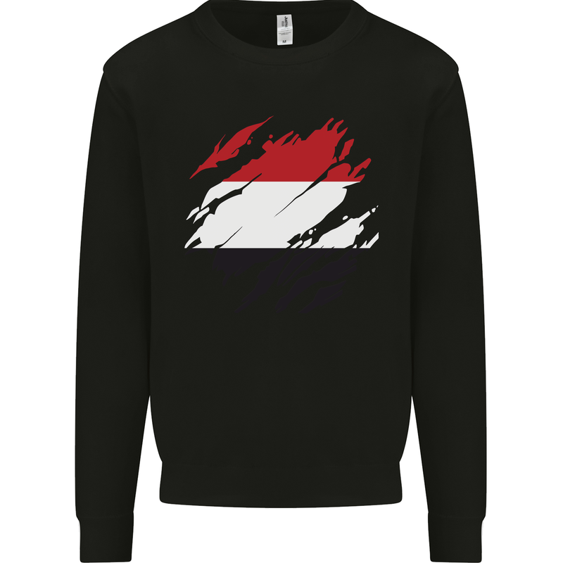 Torn Yemen Flag Yemeni Day Football Kids Sweatshirt Jumper Black