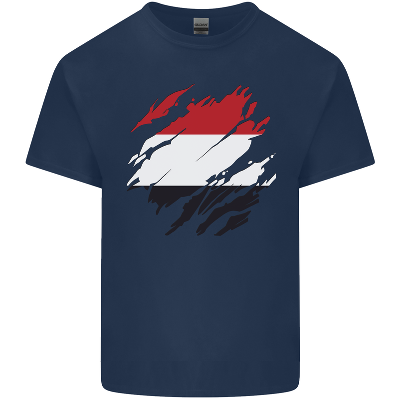 Torn Yemen Flag Yemeni Day Football Mens Cotton T-Shirt Tee Top Navy Blue
