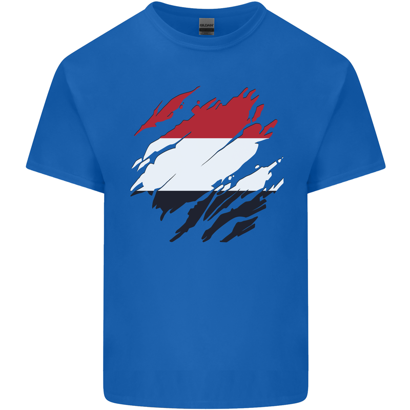 Torn Yemen Flag Yemeni Day Football Mens Cotton T-Shirt Tee Top Royal Blue
