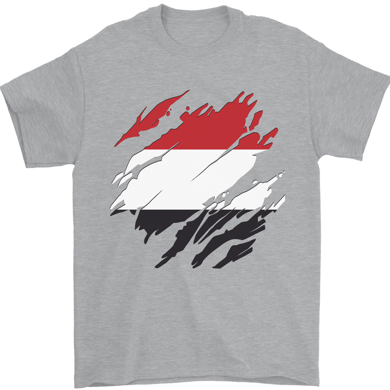 Torn Yemen Flag Yemeni Day Football Mens T-Shirt 100% Cotton Sports Grey
