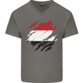 Torn Yemen Flag Yemeni Day Football Mens V-Neck Cotton T-Shirt Charcoal