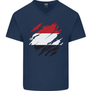 Torn Yemen Flag Yemeni Day Football Mens V-Neck Cotton T-Shirt Navy Blue