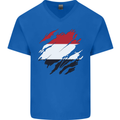 Torn Yemen Flag Yemeni Day Football Mens V-Neck Cotton T-Shirt Royal Blue