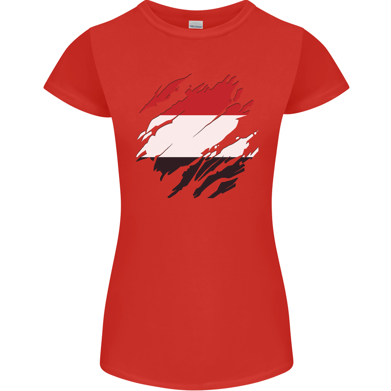 Torn Yemen Flag Yemeni Day Football Womens Petite Cut T-Shirt Red