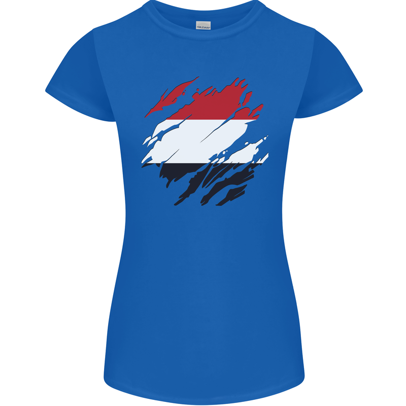 Torn Yemen Flag Yemeni Day Football Womens Petite Cut T-Shirt Royal Blue