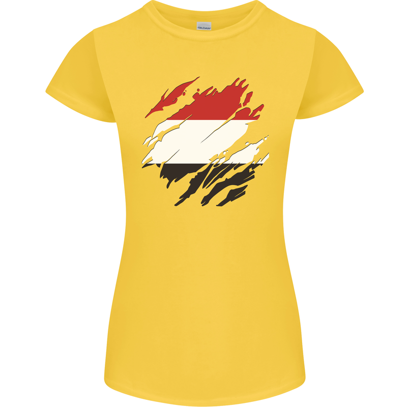 Torn Yemen Flag Yemeni Day Football Womens Petite Cut T-Shirt Yellow