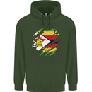 Torn Zimbabwe Flag Zimbabwean Day Football Childrens Kids Hoodie Forest Green