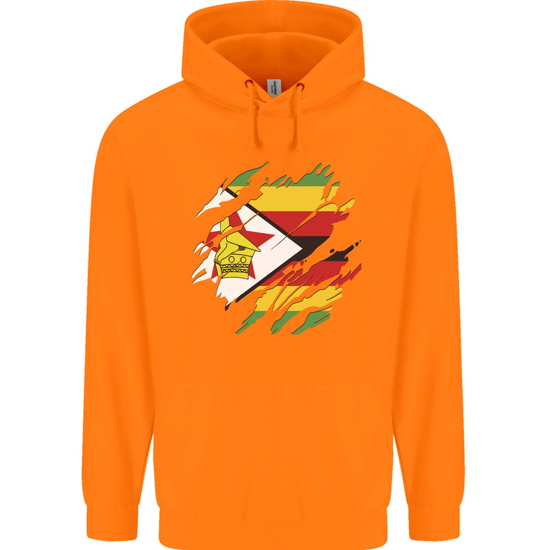Torn Zimbabwe Flag Zimbabwean Day Football Childrens Kids Hoodie Orange