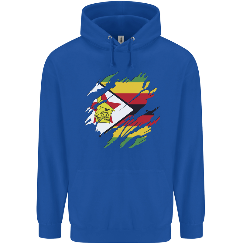 Torn Zimbabwe Flag Zimbabwean Day Football Childrens Kids Hoodie Royal Blue