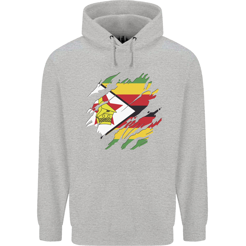 Torn Zimbabwe Flag Zimbabwean Day Football Childrens Kids Hoodie Sports Grey