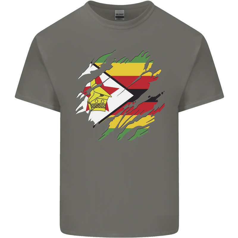 Torn Zimbabwe Flag Zimbabwean Day Football Mens Cotton T-Shirt Tee Top Charcoal