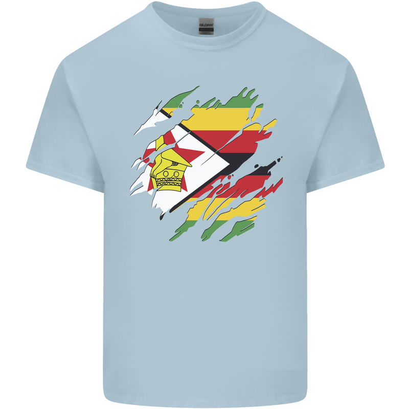 Torn Zimbabwe Flag Zimbabwean Day Football Mens Cotton T-Shirt Tee Top Light Blue