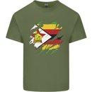 Torn Zimbabwe Flag Zimbabwean Day Football Mens Cotton T-Shirt Tee Top Military Green