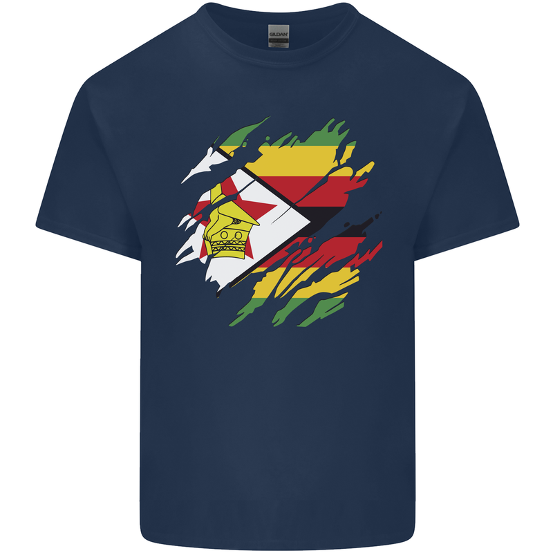 Torn Zimbabwe Flag Zimbabwean Day Football Mens Cotton T-Shirt Tee Top Navy Blue