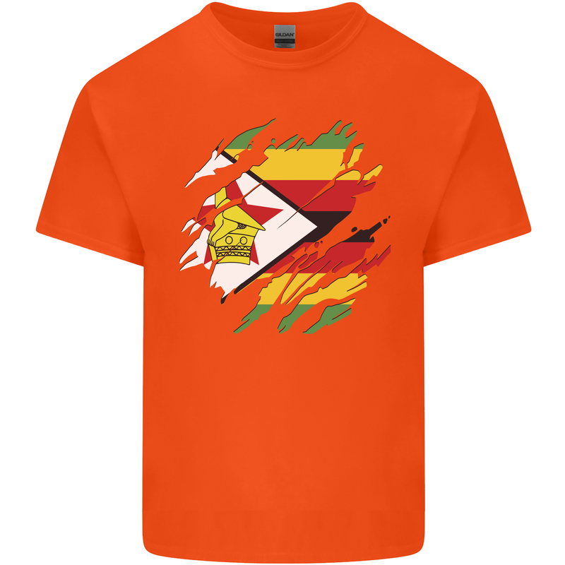 Torn Zimbabwe Flag Zimbabwean Day Football Mens Cotton T-Shirt Tee Top Orange